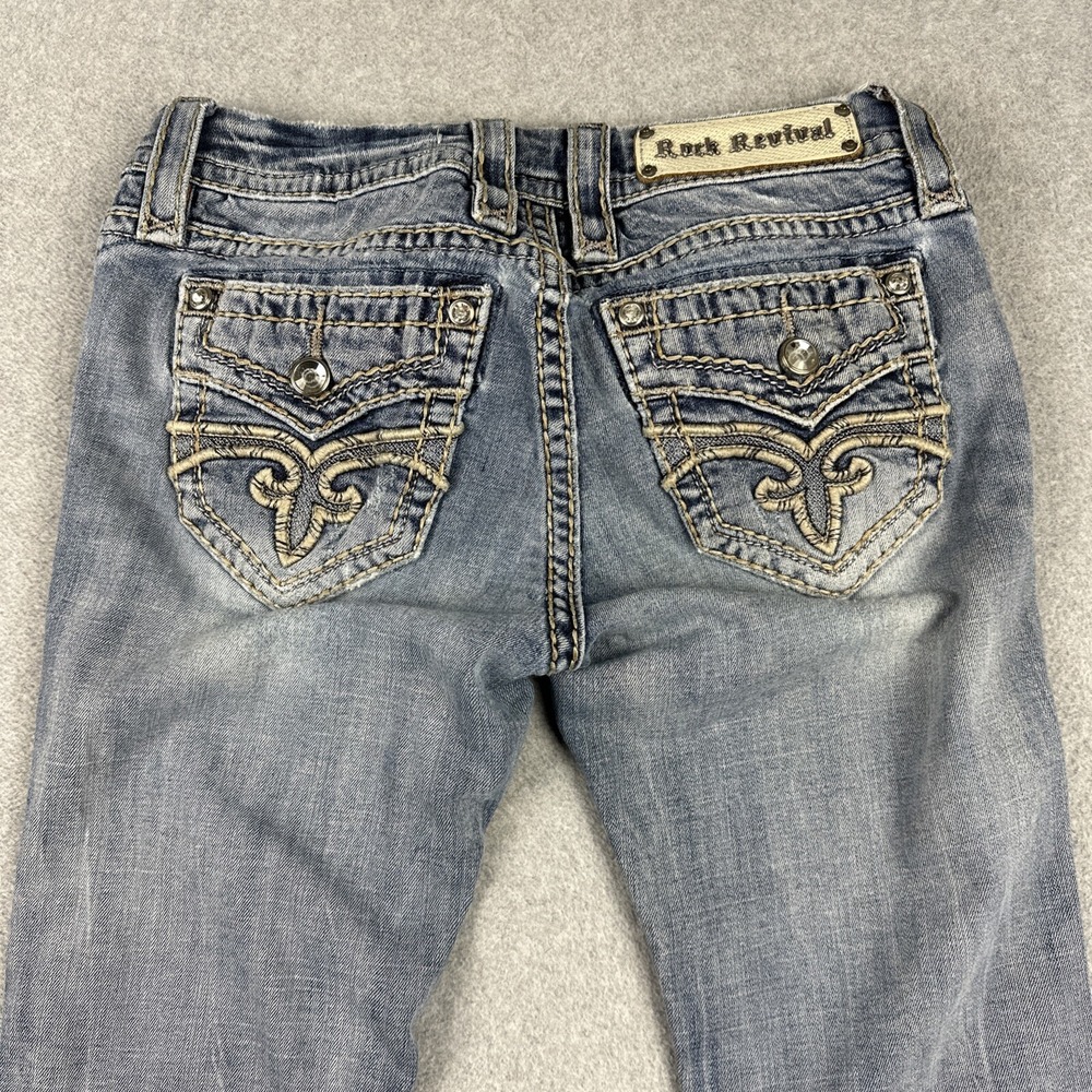 Rock Revival Jeans 25 (28x31) Blue Sukara Straight Embellished Thick Stitch Y2K